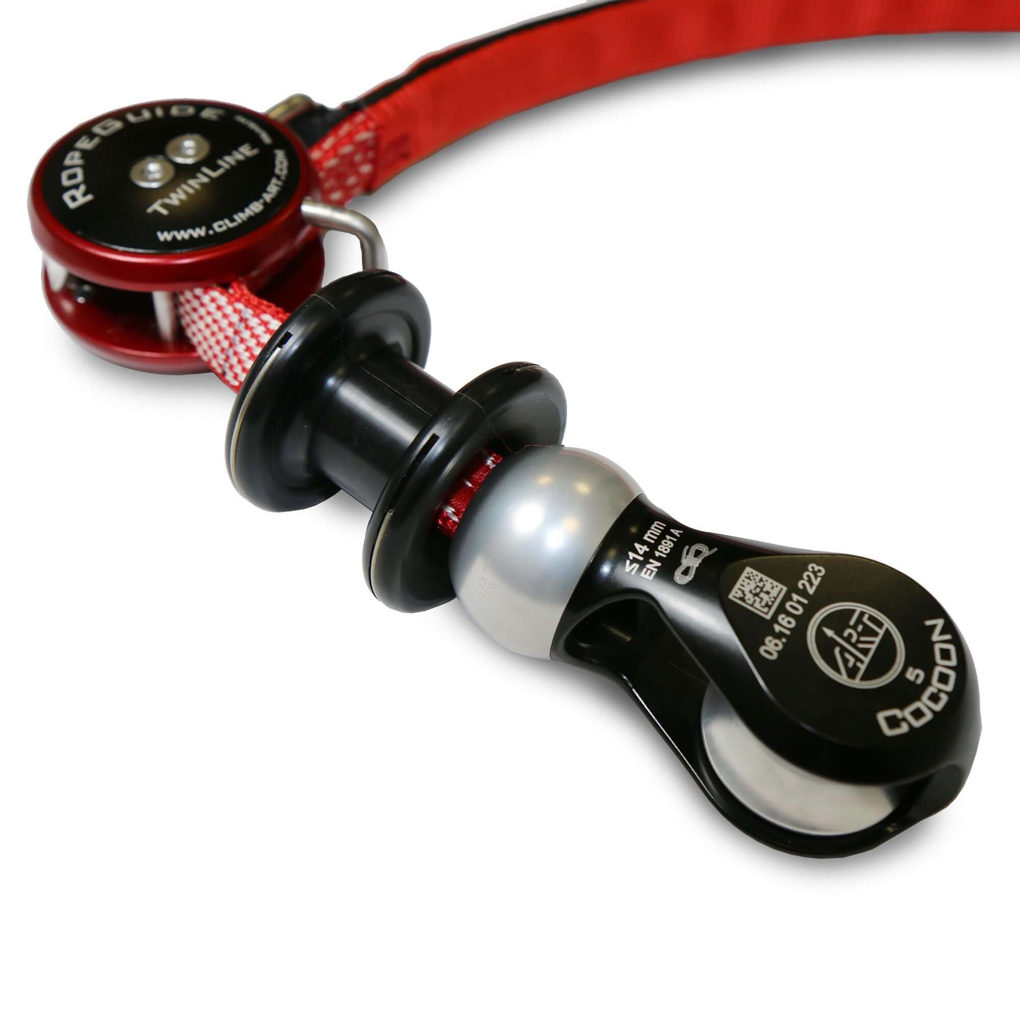 Close-up of the ART RopeGuide TwinLine Cambium Saver, a versatile tool for tree surgeons enhancing ascent and tree health.