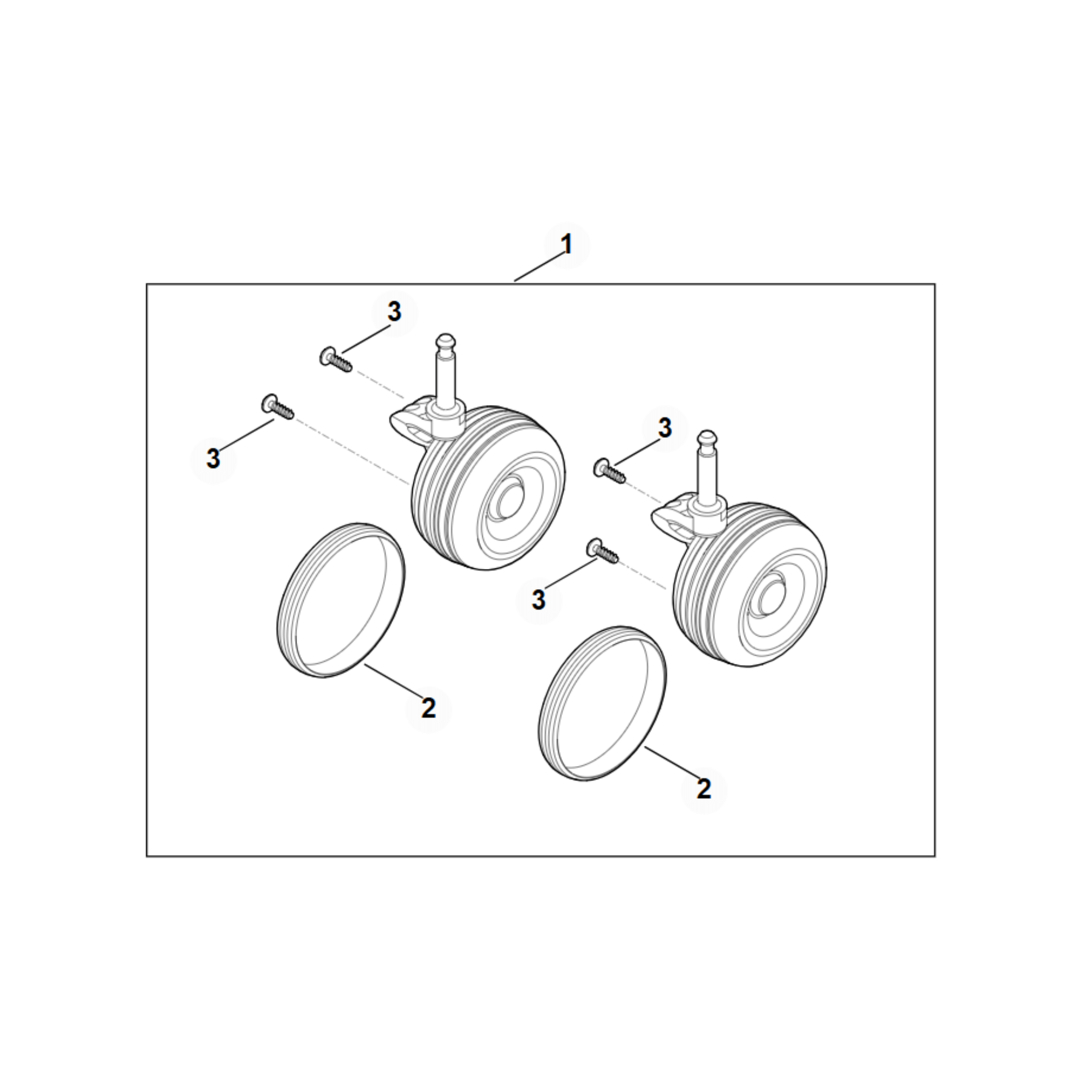 Diagram of AVS 100.0 Heavy Front Wheels for STIHL RMI 422, RMI 522 robotic mowers with labeled parts.