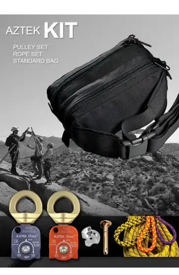 Aztek Set with pulley system, rope bag, and rescue gear; ideal for tree surgeons and technical rope access.