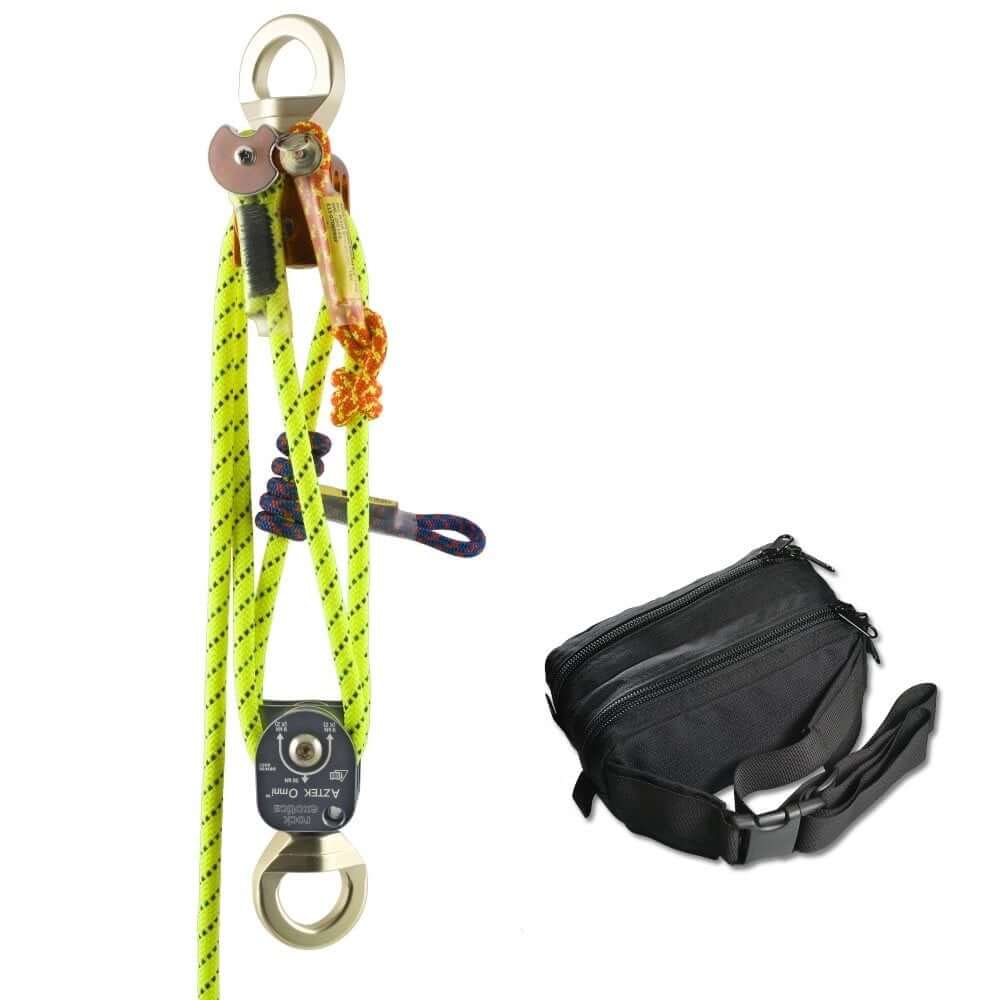 Aztek Set, Inc rope and bag for tree surgeons; versatile double pulley system designed for rescue and rope access.