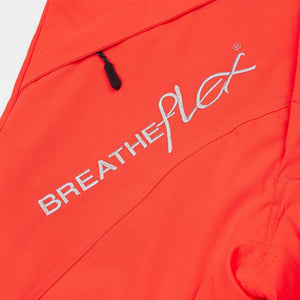 Breatheflex logo on Hi-Vis orange chainsaw trousers designed for tree surgeons and arborists.