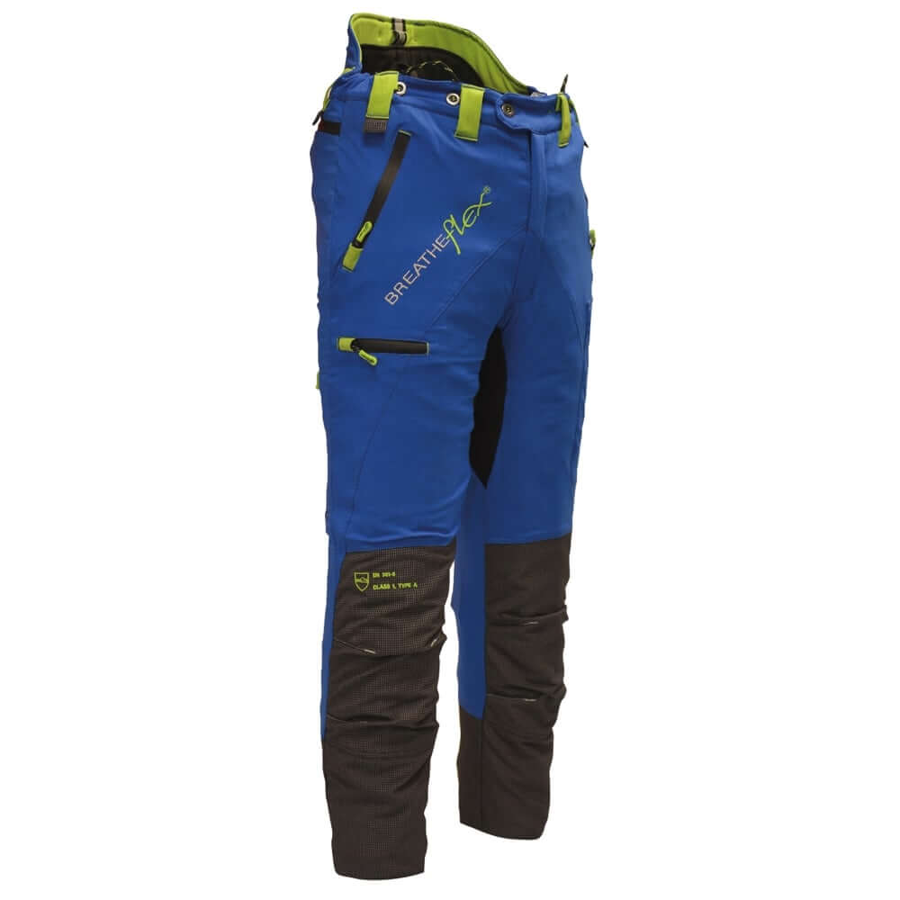 Breatheflex Pro Chainsaw Trousers in blue for tree surgeons, designed for safety and movement.