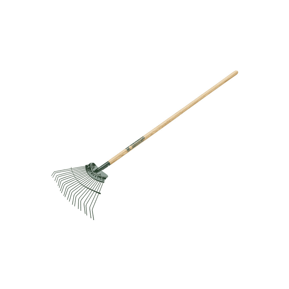Bulldog Springbok 20 tine lawn rake with a hardwood handle, ideal for lawn maintenance and debris removal.