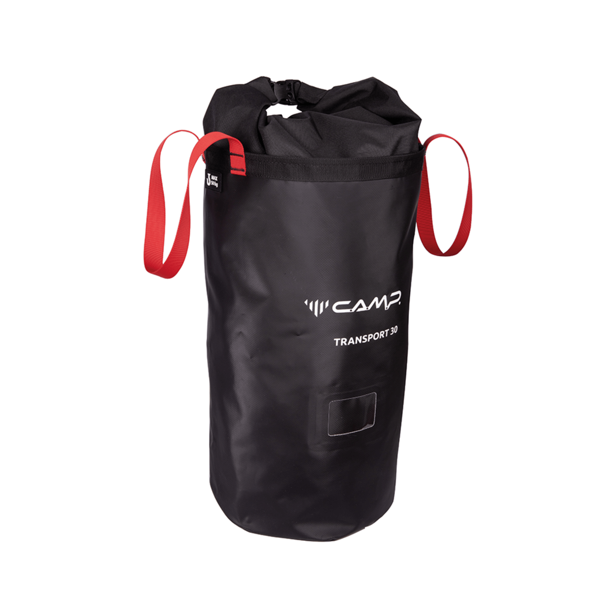 CAMP TRANSPORT 30 Black Cylindrical Rope Bag for Tree Surgeons, durable with heavy-duty Tarpaulin PVC construction.