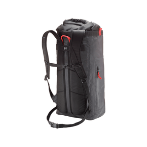 Camp Trucker 45L Roll Top Backpack in black for arborists and outdoor adventures, featuring durable design and practical straps.