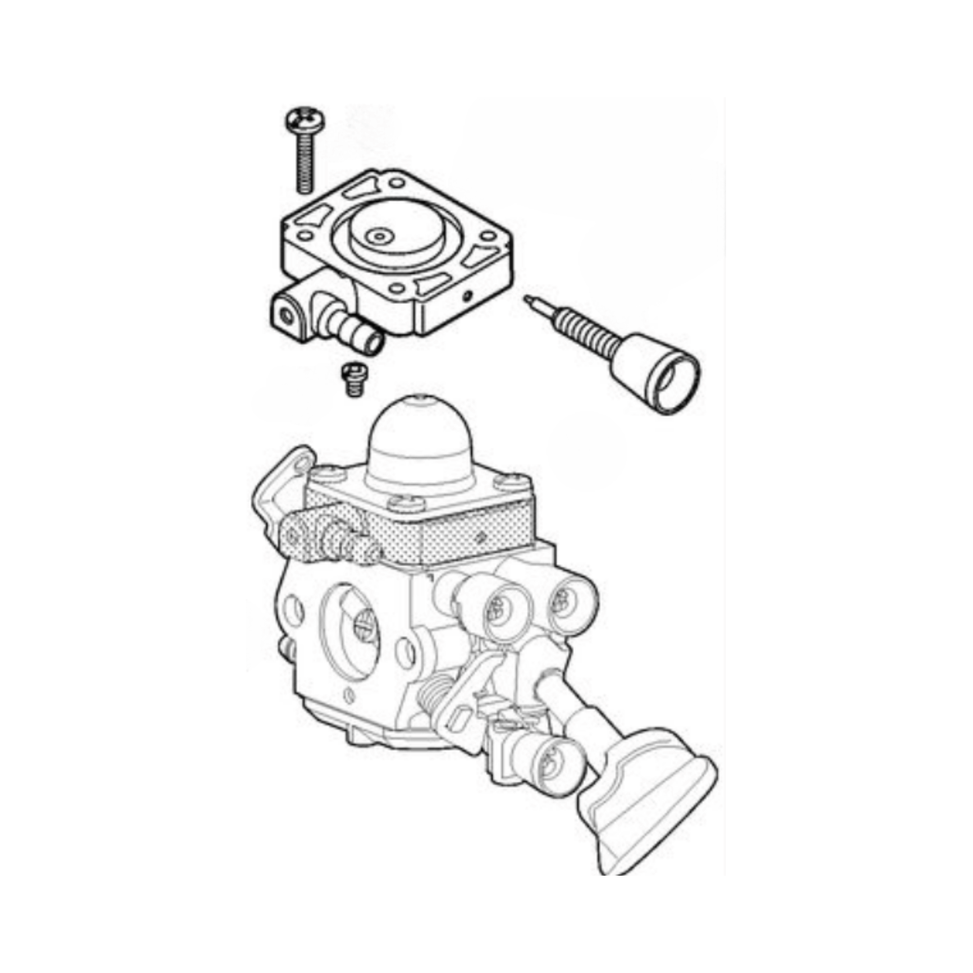 Diagram of Carburettor C1M-S141G components for STIHL BG86 and BG86C, including screws and parts.