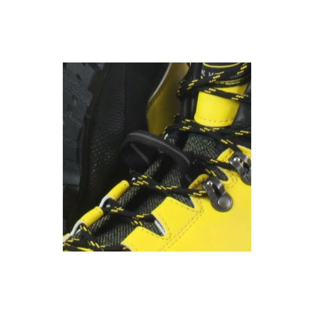 Close-up of Cervino Wood Quick Step EZLoop shoes, ideal for Tree Surgeons with durable yellow and black design.