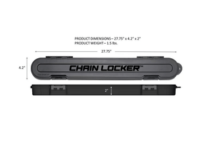 Chain Locker® dimensions and weight, ideal storage for chainsaw chains. Perfect for tree surgeons.