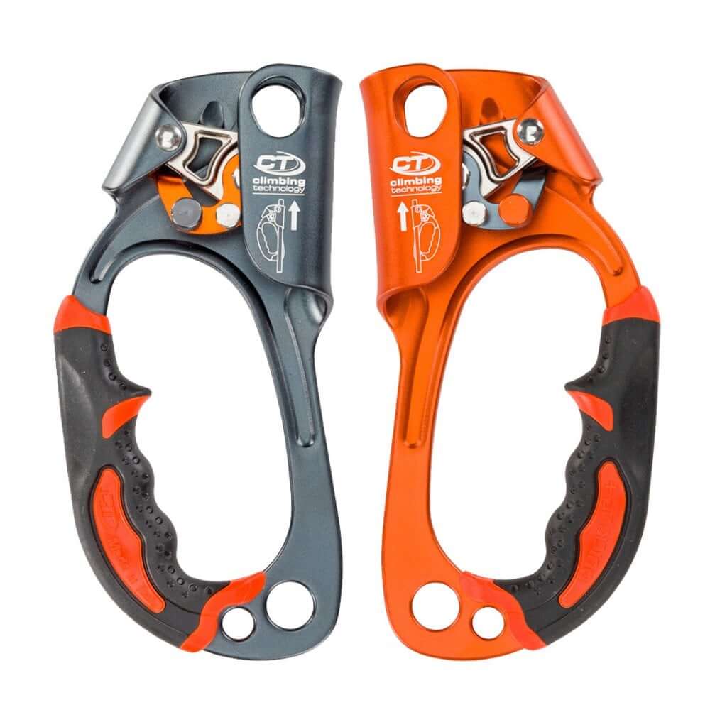 QUICK'UP+ Hand Climbing Ascender for tree surgeons featuring ergonomic handles and one-handed cam opening.