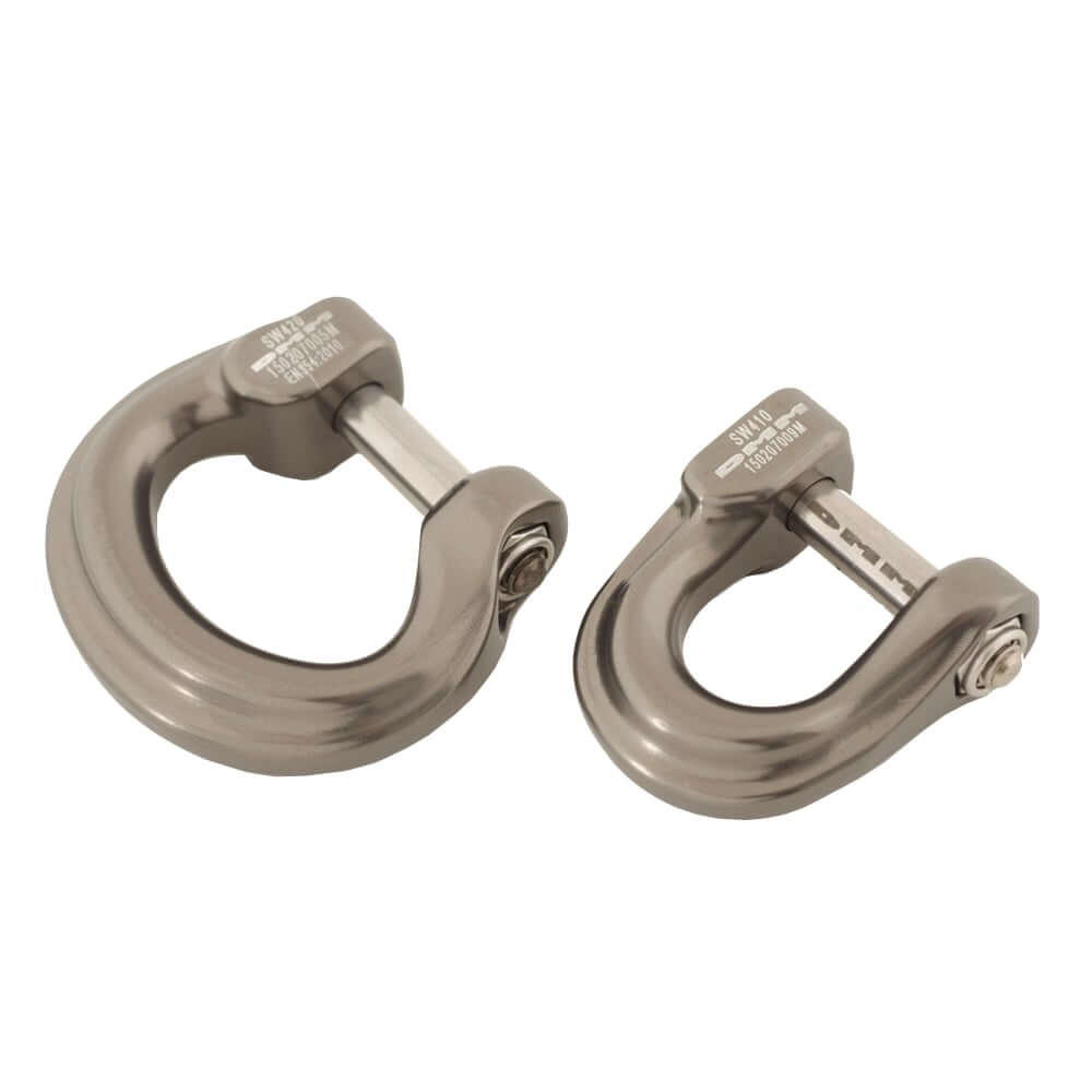 Compact shackle bow shape replacements for carabiners, ideal for tree surgeons ensuring strength and durability.