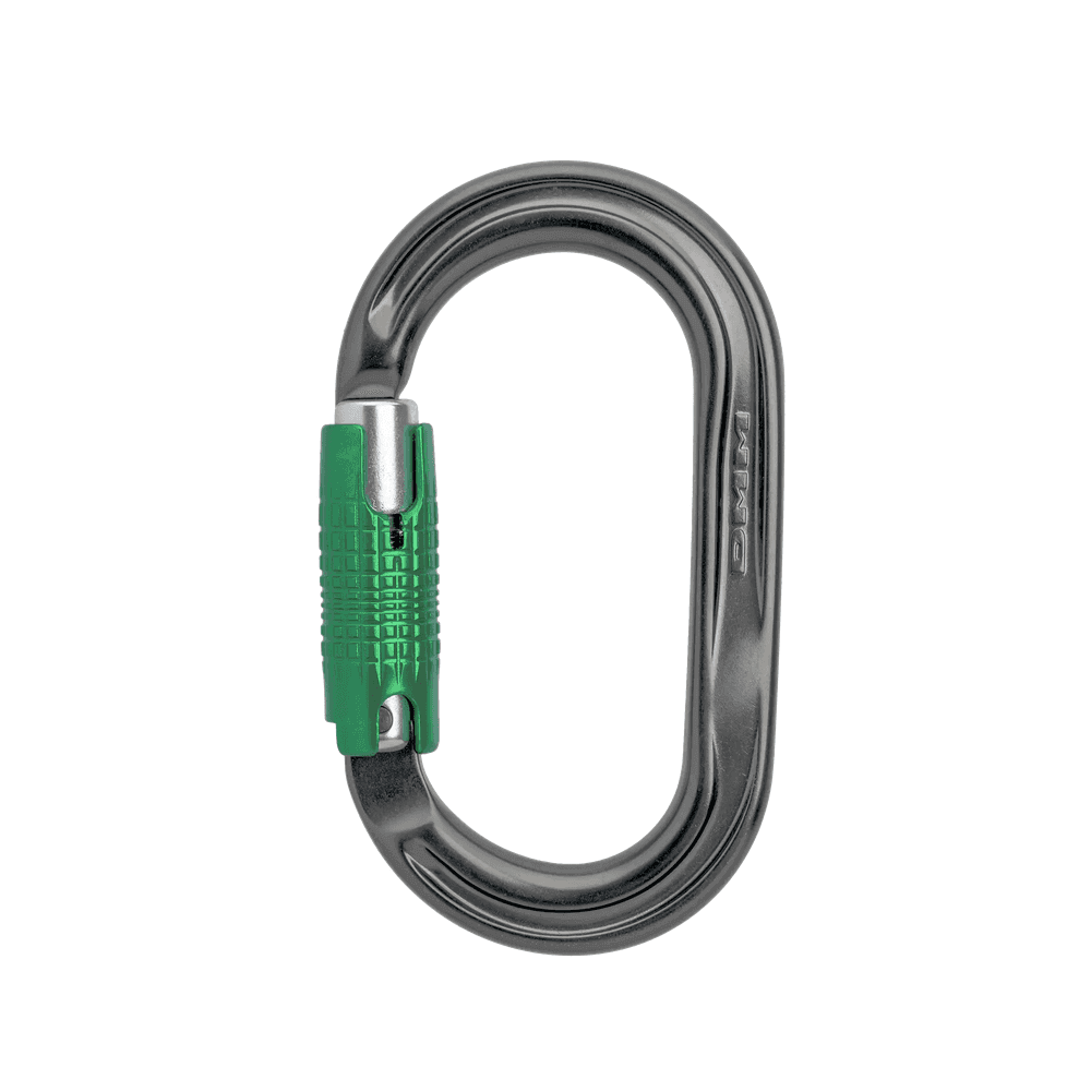 AmericanO Locksafe Carabiner, oval shape, designed for climbers and tree surgeons, featuring a triple-lock gate for safety.