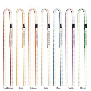 Colorful DMM 11mm Dyneema rope slings in various colors for climbing applications, ideal for tree surgeons.