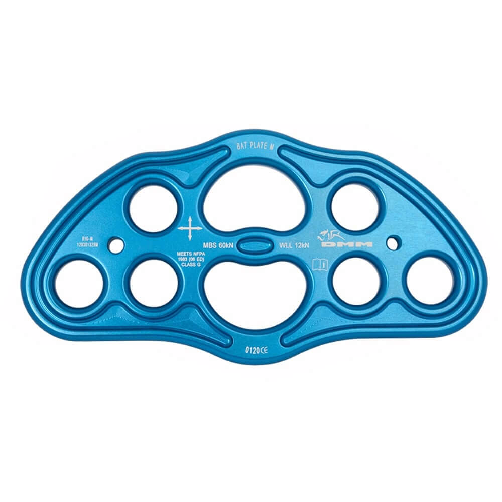 DMM Bat Rigging Plate for tree surgeons, showcasing precision machining and lightweight, versatile design.