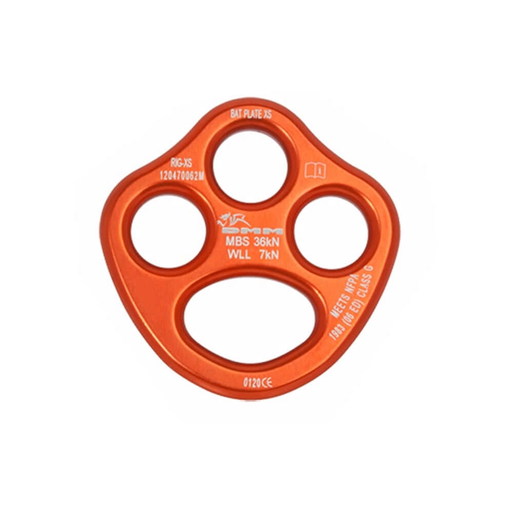 DMM Bat Rigging Plate designed for tree surgeons, featuring three attachment points and strong, lightweight construction.