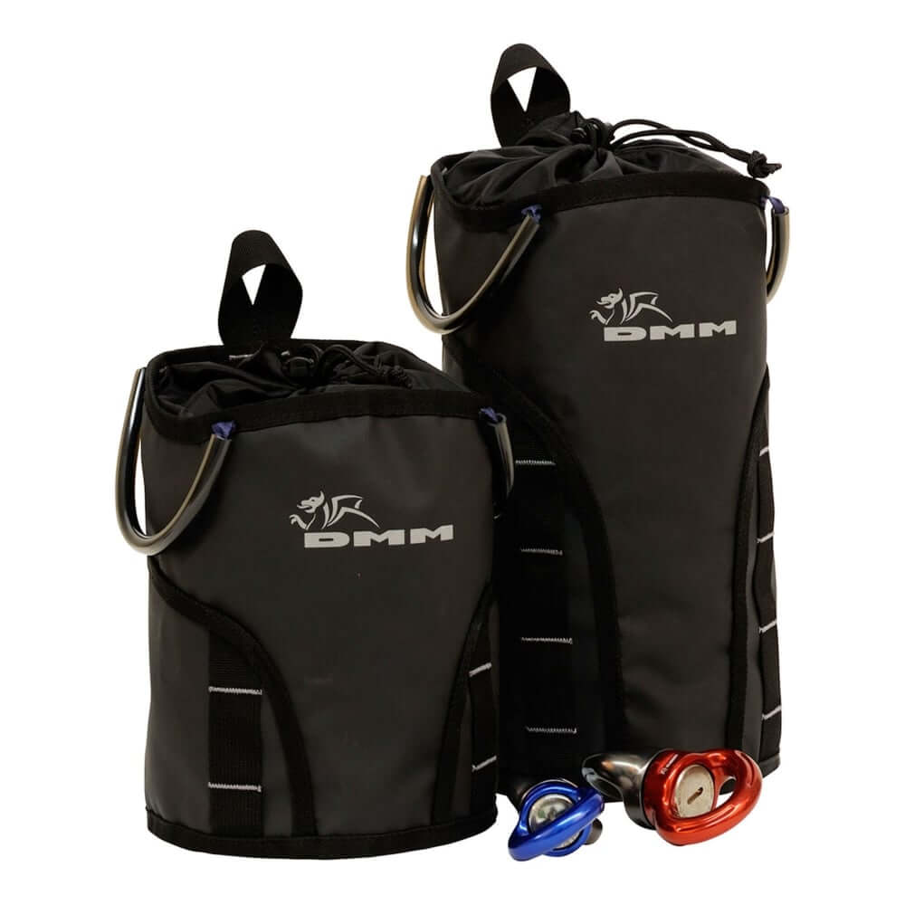DMM climbing tool bags for tree surgeons, available in 4L and 6L sizes with multiple clipping options.