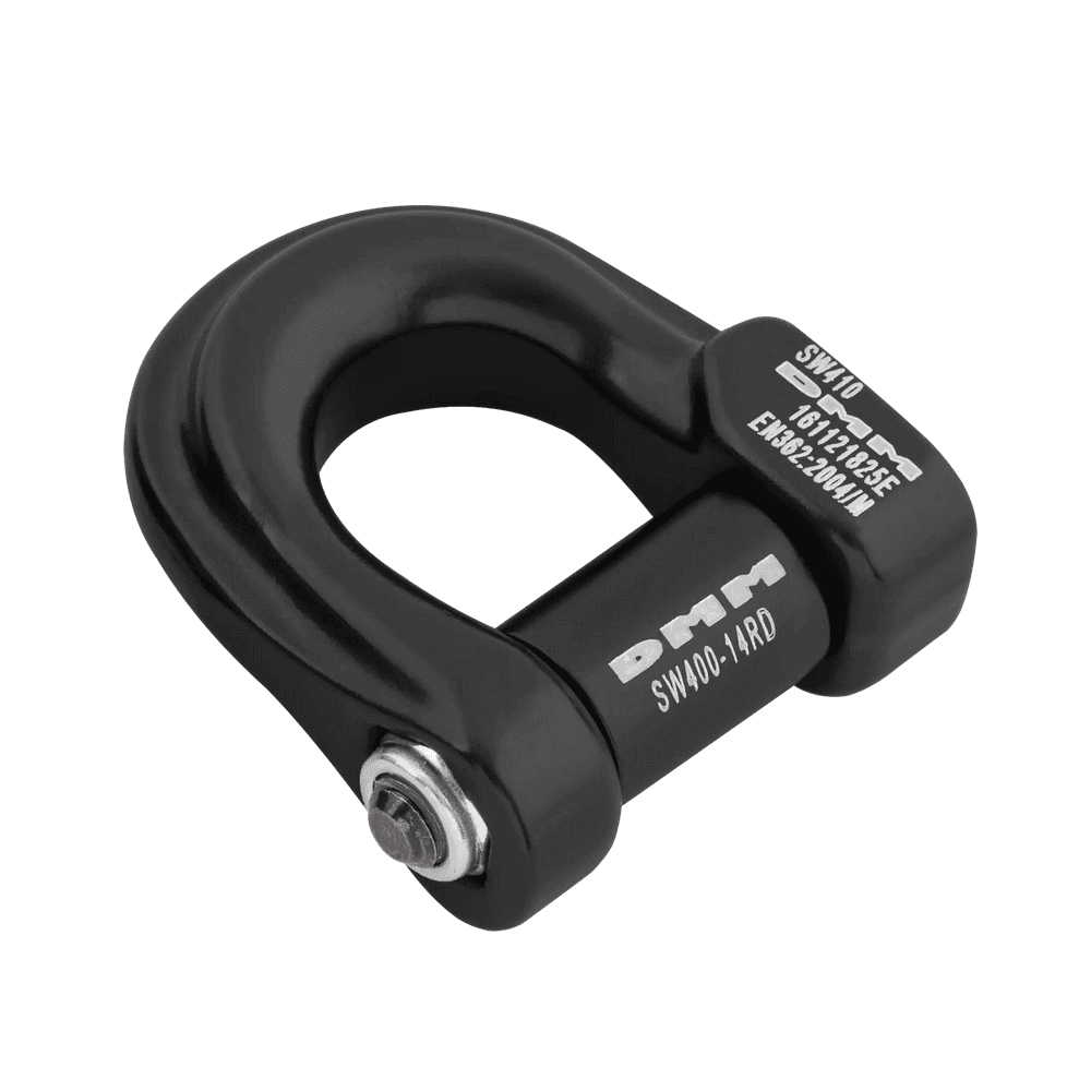 DMM Compact Shackle in black, lightweight and durable for tree surgeons and outdoor rigging applications.