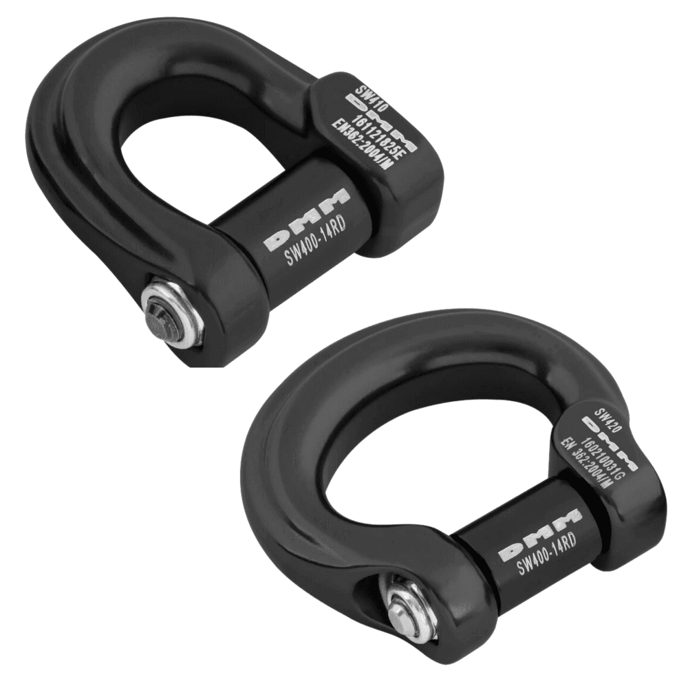 DMM Compact Shackles, lightweight and strong, perfect for tree surgeons and outdoor rigging applications.