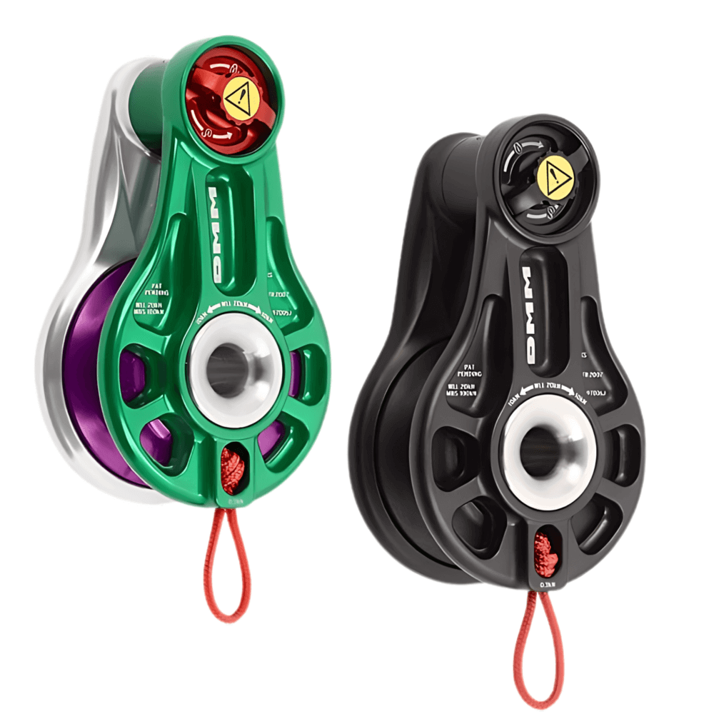 DMM Impact XS Pulley Block set, ideal for tree surgeons, showcasing efficient rigging for climbing and winching.
