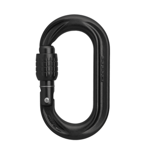 DMM PerfectO Screwgate Carabiner in black, ideal for climbing and tree surgeons, featuring smooth screw-gate closure.