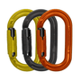 DMM Ultra O 3 Pack Locksafe Carabiners in lime, grey, and orange for tree surgeons and outdoor activities.
