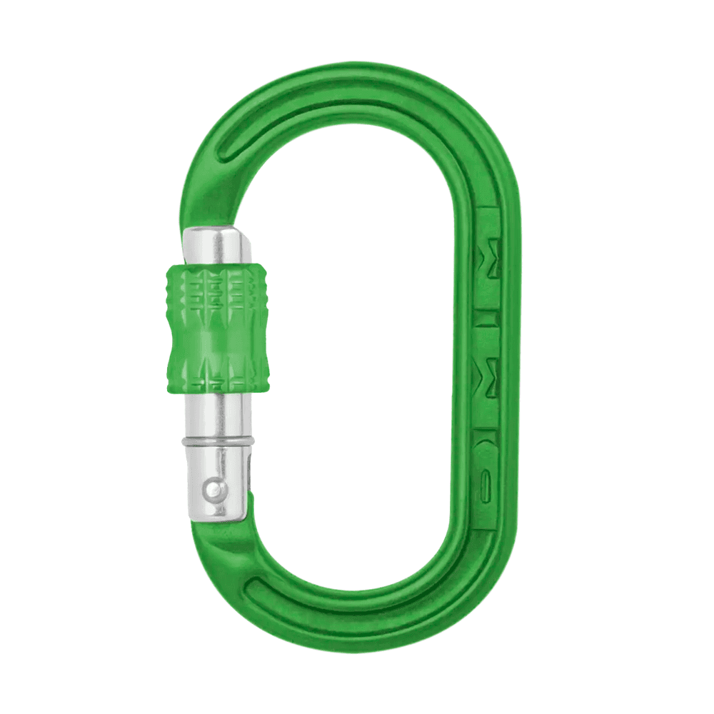 DMM XSRE Lock Mini Carabiner in green color with screw gate, ideal for tree surgeons and everyday use.