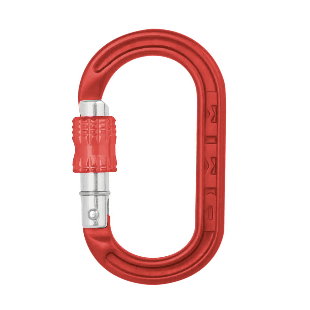 DMM XSRE Lock Mini Carabiner in red, compact key carabiner with screw gate design for enhanced security. Ideal for tree surgeons.