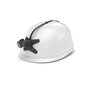 FreeLight 1200 head torch attached to a white hard hat, designed for tree surgeons and professionals.