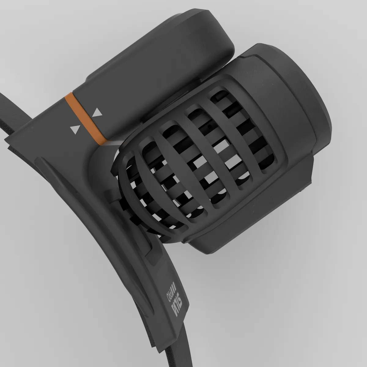 Close-up view of the FreeLight 3000 head torch, showcasing integrated cooling and modular design for tree surgeons.