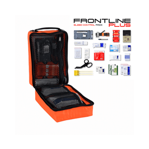 FRONTLINE Plus Bleed Control Trauma Kit for first responders and arborists, essential medical supplies in an organized case.