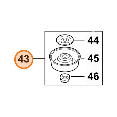 STIHL parts diagram showing components 43, 44, 45, and 46 for brushcutters and maintenance tools.