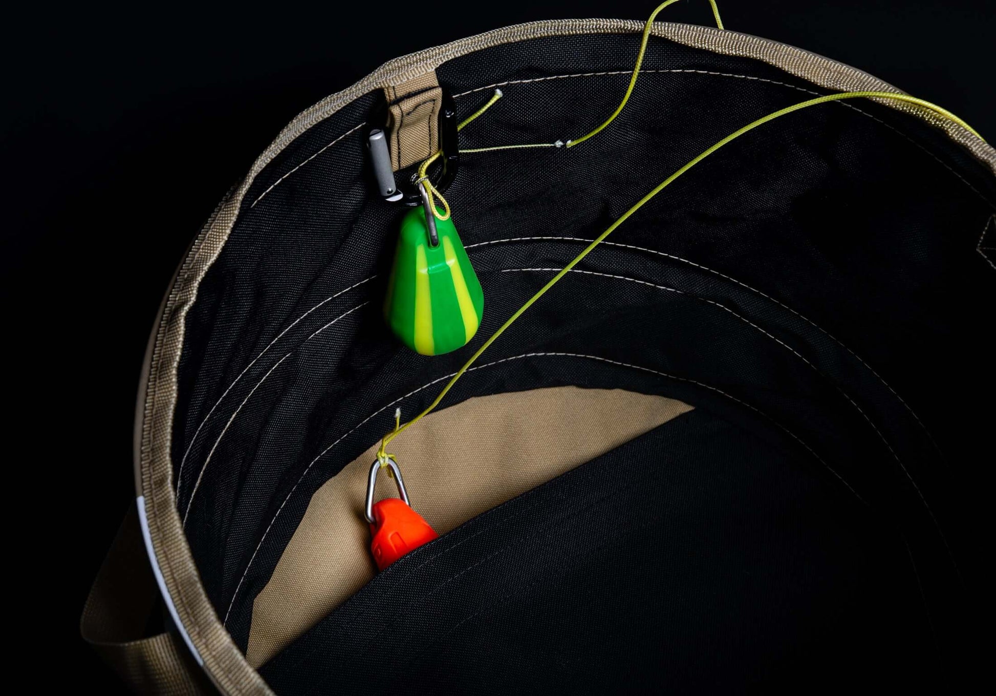 Inside view of the FTC Matriosac 3 throwbag showing storage for throwline and climbing gear, ideal for tree surgeons.