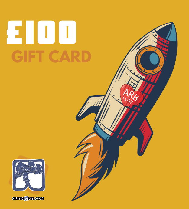£100 Gustharts gift card featuring a rocket design for tree surgeons.