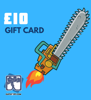 £10 Gift Card for tree surgeons, featuring a chainsaw design, at Gustharts.
