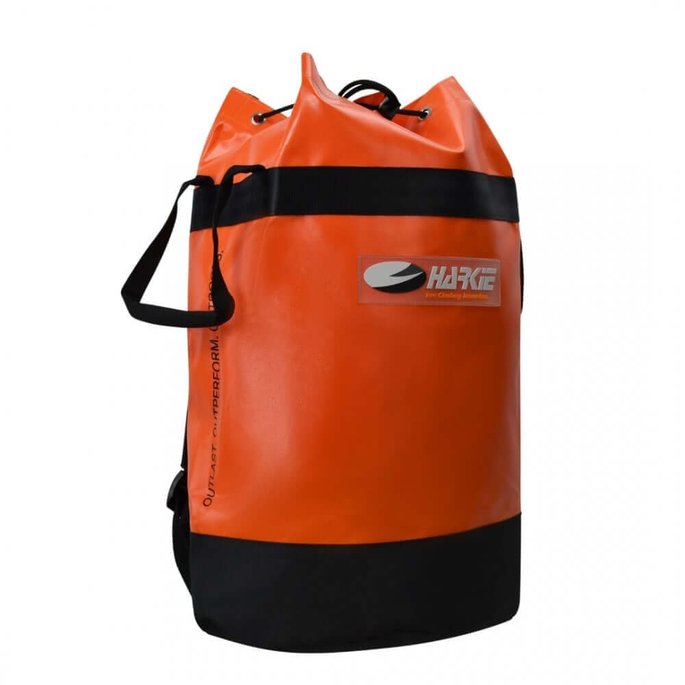 Harkie Hero Climbing Rope Bag in orange, waterproof and durable, ideal for tree surgeons and climbing gear transport.