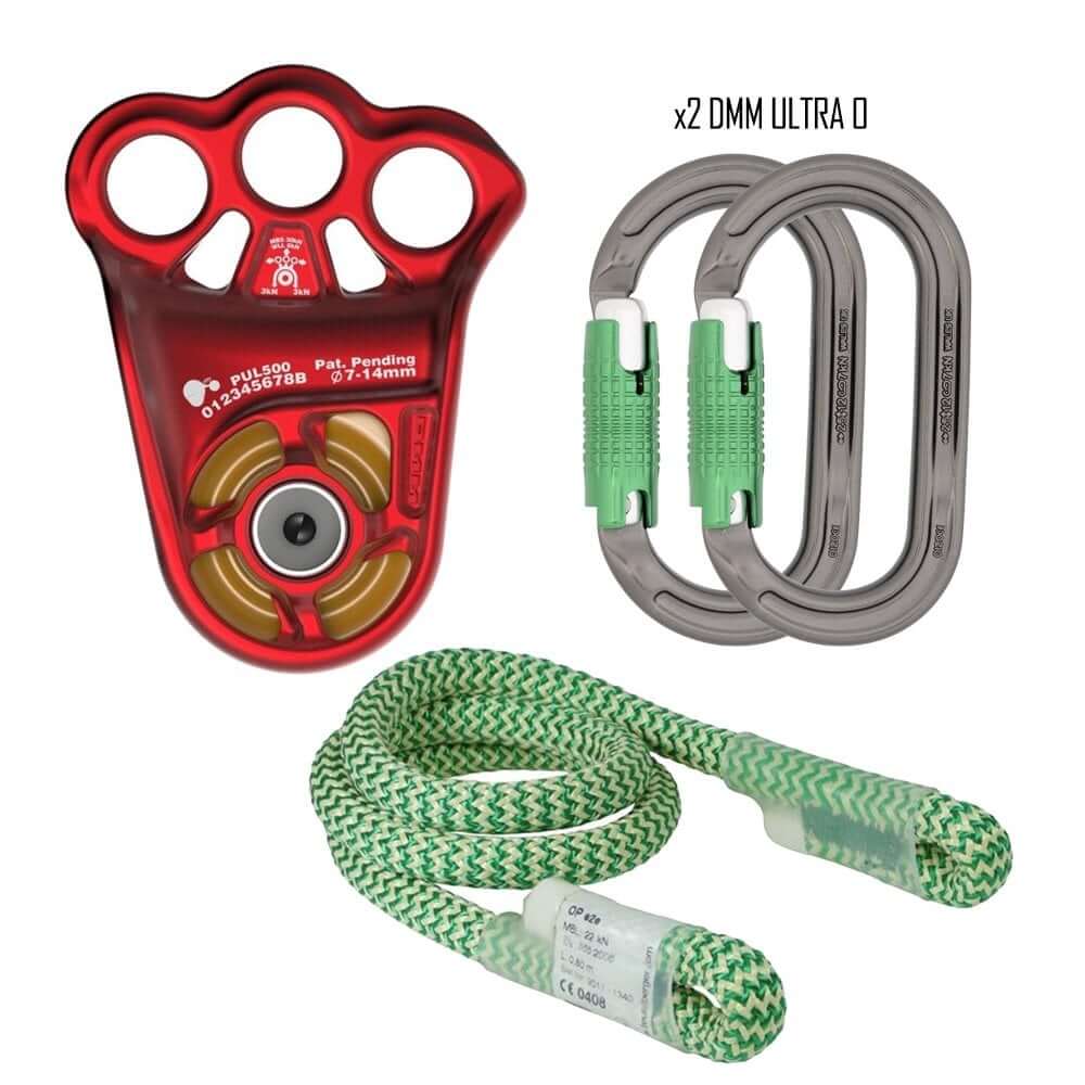 DMM Hitch Climber Build Your Own Kit with pulley, two Ultra O carabiners, and eye to eye hitch cord for tree surgeons.