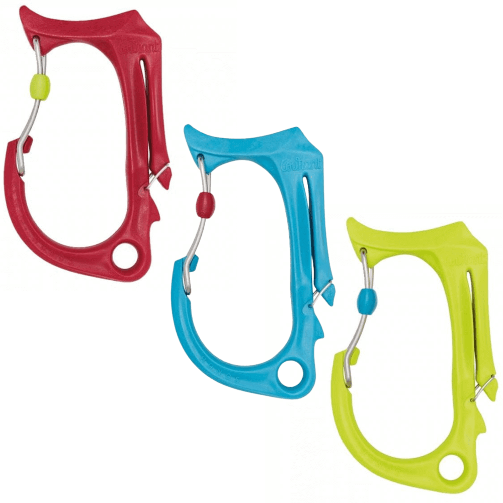 Colorful Honos Tool Carry Clips in red, blue, and green for secure tool holding; ideal for tree surgeons and outdoor use.