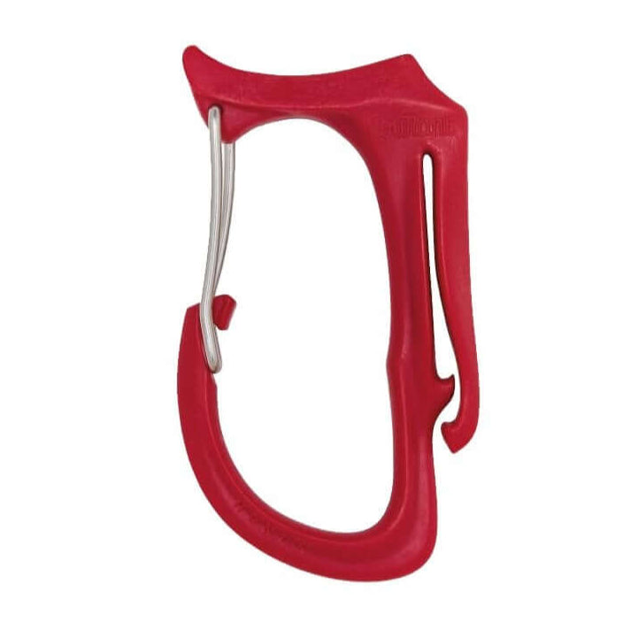 Honos Tool Carry Clip Small in red, ideal for tree surgeons and outdoor professionals to secure essential tools.