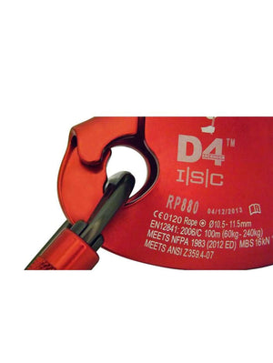 Close-up of ISC D4 Work Rescue Descender showcasing design details, ideal for Tree Surgeons in rescue applications.