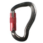 ISC Gecko SuperSafe carabiner, silver with red locking mechanism, open gate facing right.