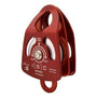 ISC Medium Double Pulley, a red and silver rigging pulley with two wheels