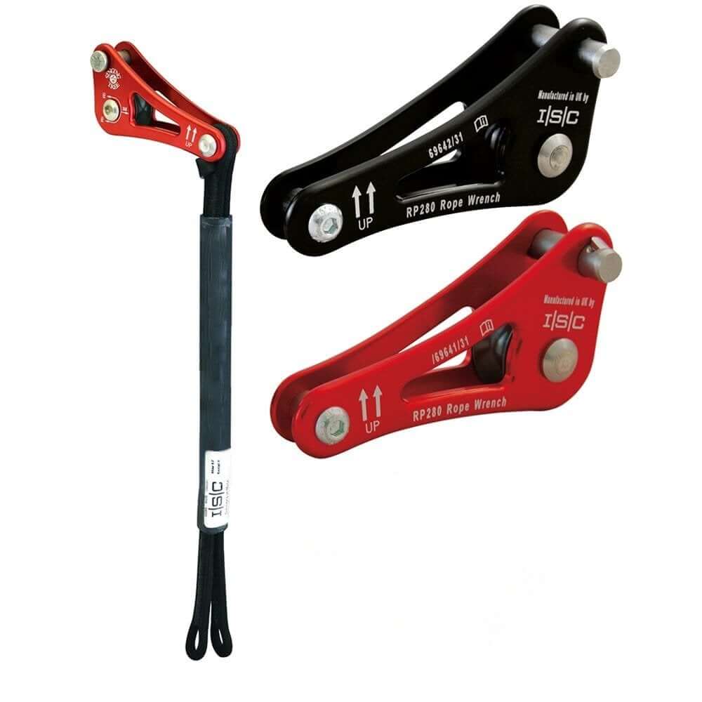 ISC Rope Wrench with Double Tether Ascender, ideal for tree surgeons, features smooth design for easy climbing.