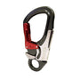 ISC triple-action snaphook carabiner, silver metal with red locking mechanism