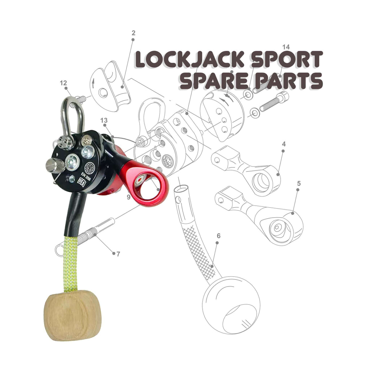 Lockjack Sport spare parts for tree surgeons, featuring key components and detailed diagram for reference.