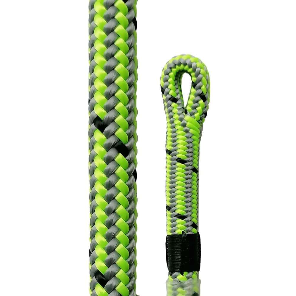 Marlow Vega grey and green 11.7mm climbing rope. High visibility color pattern, durable construction for climbing safety.