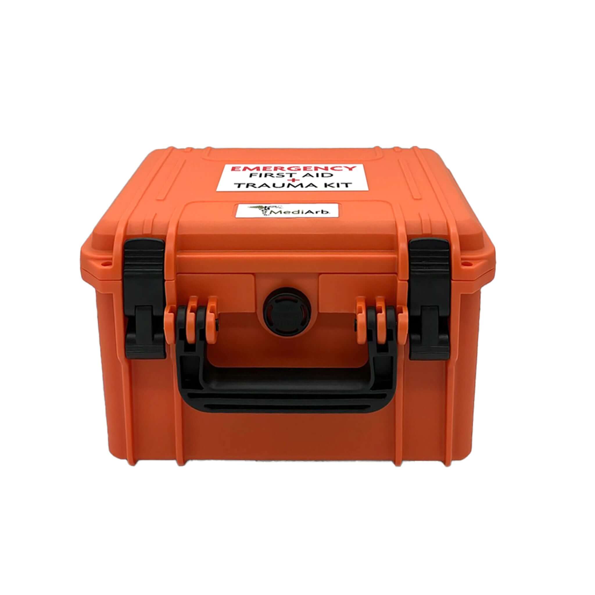 MediArb First Aid Trauma Kit designed for tree surgeons, waterproof, rugged case for emergency injuries.