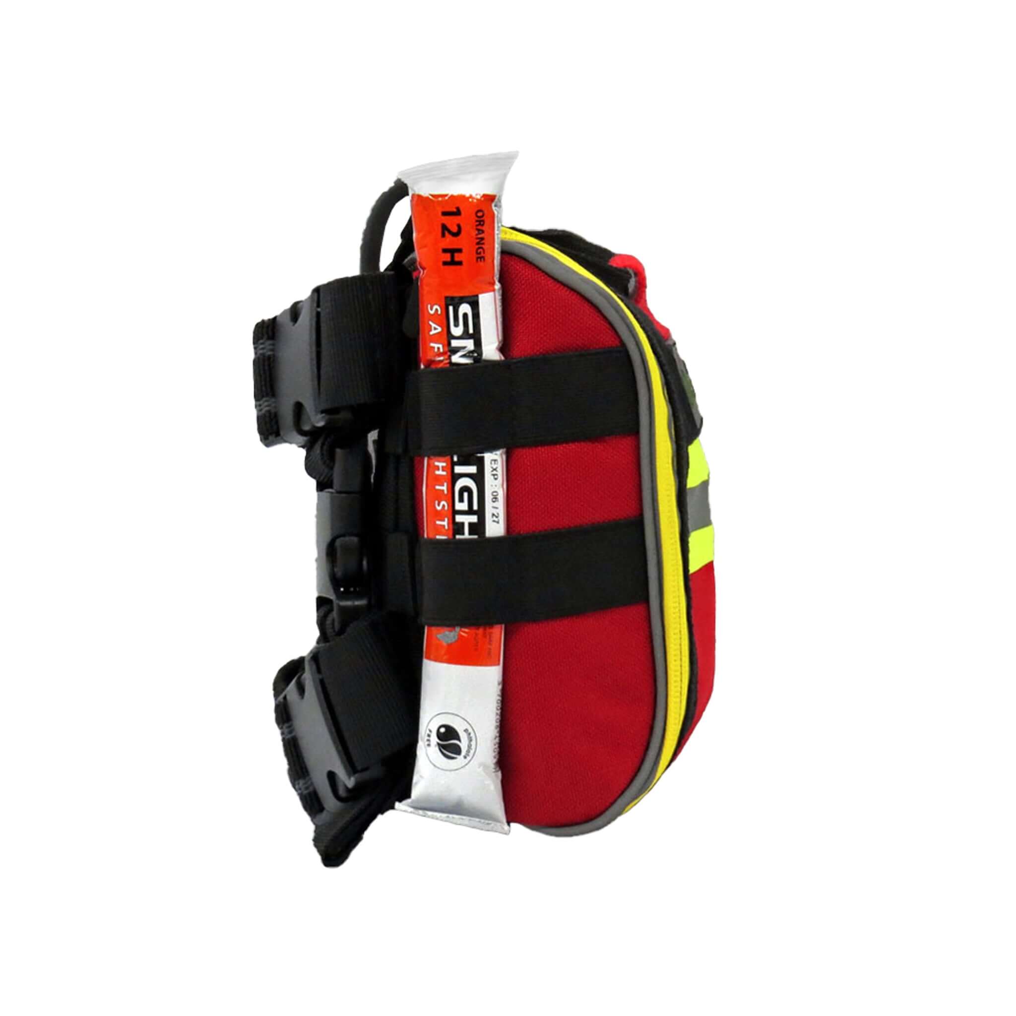 MediArb Rescue Trauma Pouch in red with elasticated pockets for tree surgeon emergency kits.