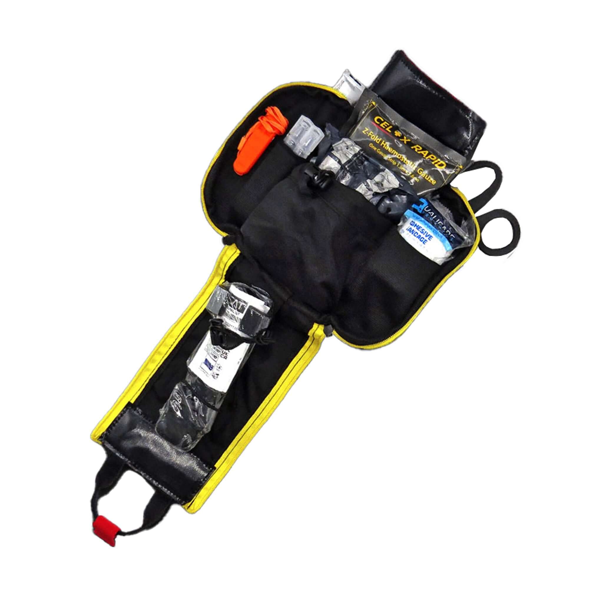 MediArb Rescue Trauma Pouch open, featuring military-grade medical supplies for emergencies, ideal for tree surgeons.