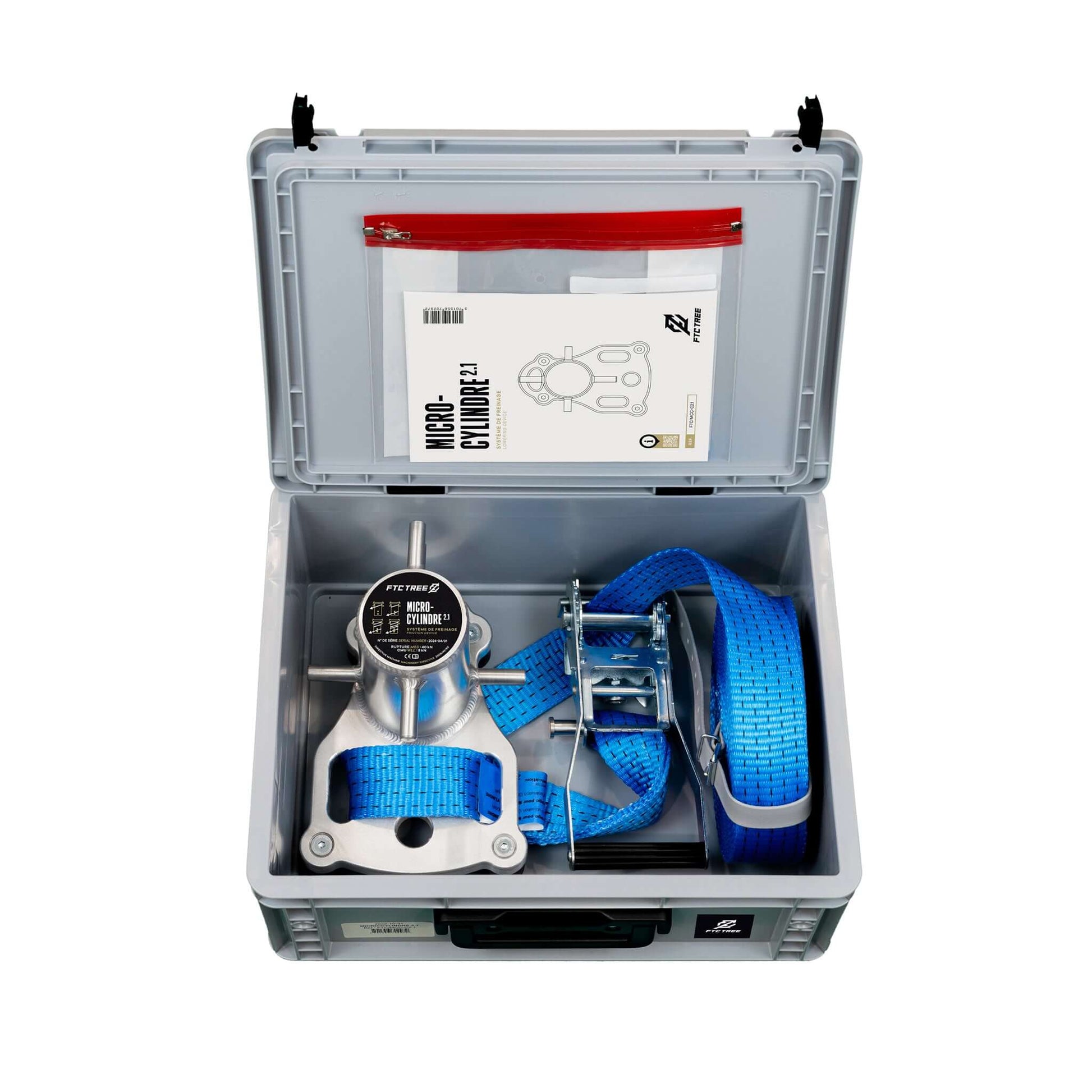Micro Cylinder 2.1 Friction Device in storage case, complete with straps and instruction manual for tree surgeons.