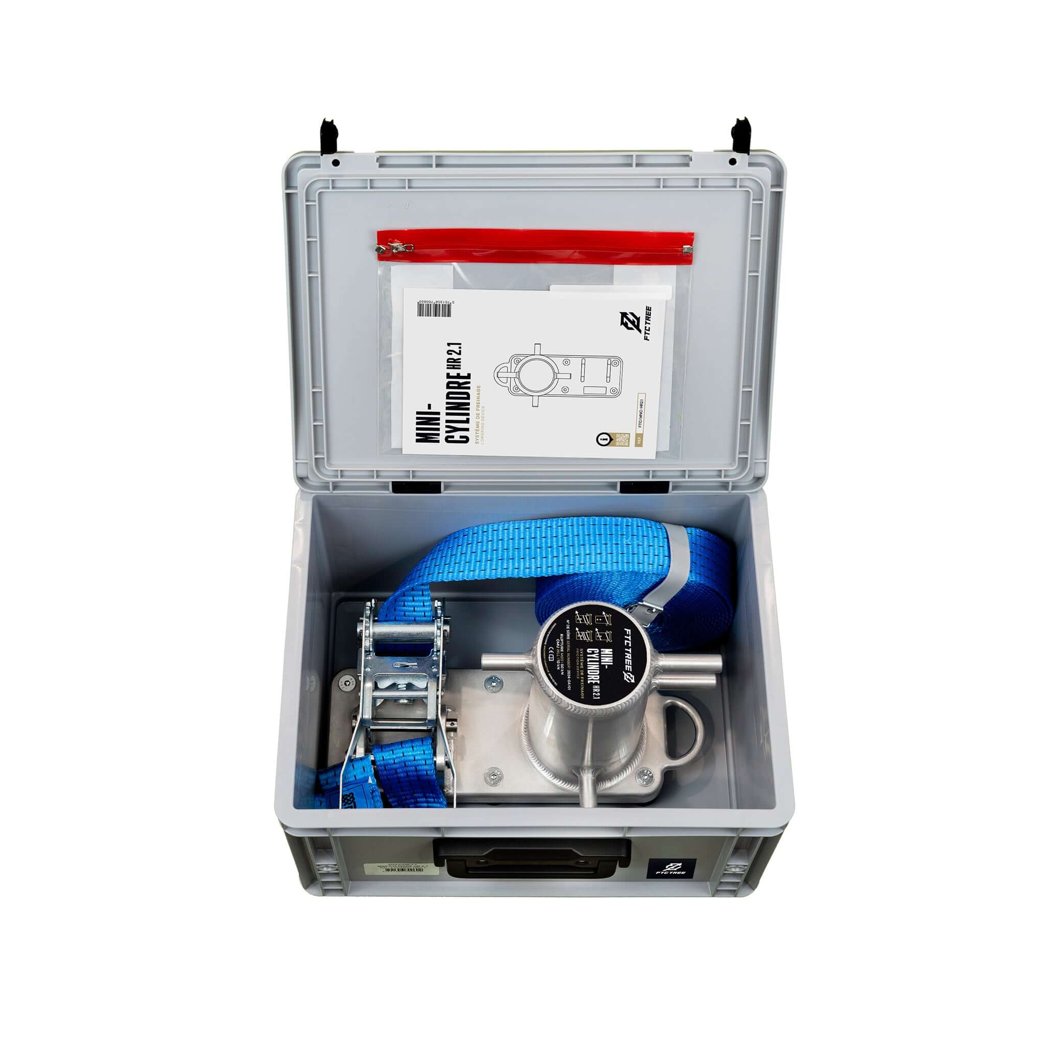 Mini Cylinder 2.1 friction device inside a storage case for tree care work, designed for tree surgeons.