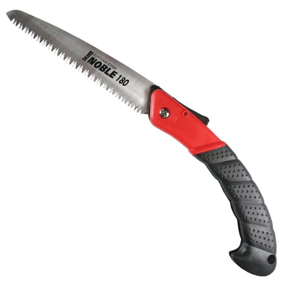 Noble F-180 Folding Handsaw with high carbon steel blade and ergonomic handle, ideal for tree surgeons and gardening.